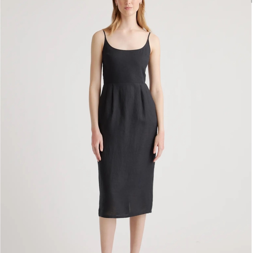 Quince Linen Scoopneck Black Midi Dress